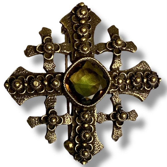 Accessocraft Maltese Cross Brooch Vintage 50s Bronze regency Medieval - Picture 1 of 4